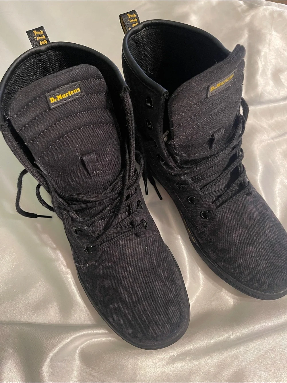 Dr. Martens Black Canvas Lace-Up Skull Pattern Boots - Picture 1 of 12